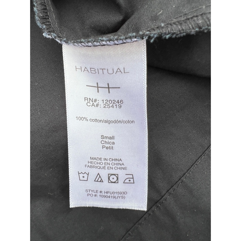 HABITUAL Black Button Up Short Sleeve Shirt Dress Midi Small‎ Cotton Academia - Picture 7 of 8